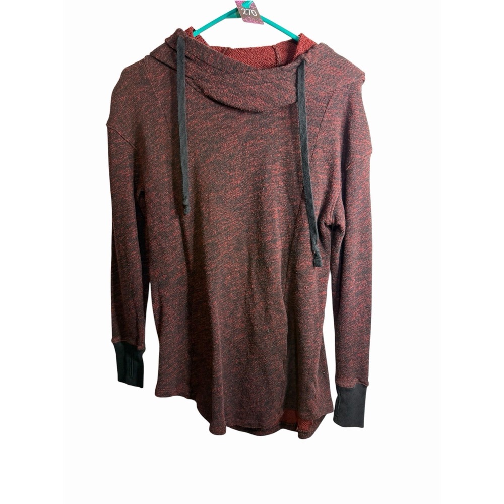 mossimo womens long sleeve hooded sweat shirt black red heathered size XS
